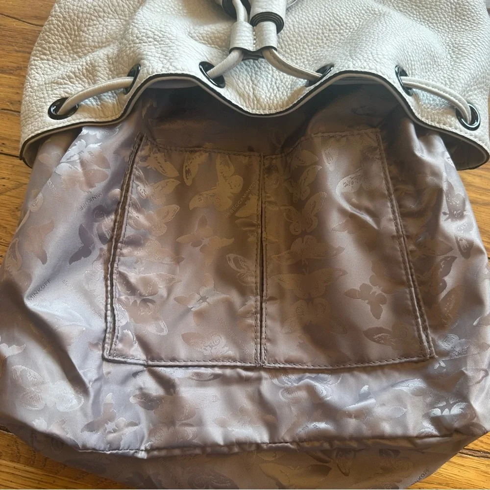 Rebecca Minkoff Cream Pebbled Leather Backpack with Lace Up and Tassel Detail